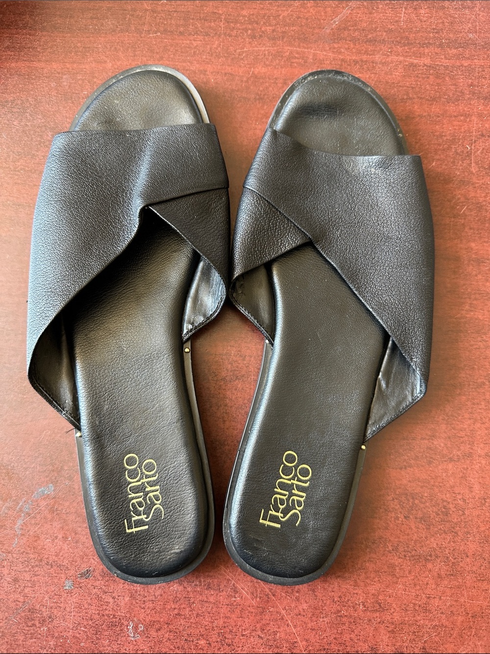 ##650, Wmn size 12,Franco Sarto Black Crossover Slide Mules
